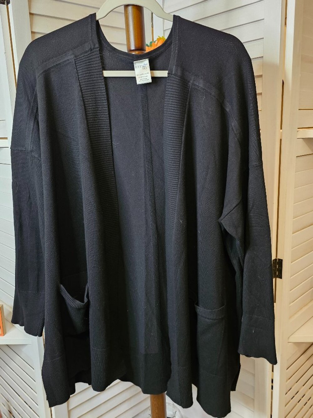 Terra & Sky, Plus Size 2X (20W-22W), Open Cardigan, Knit, Office, Black